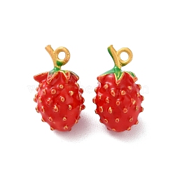 Alloy Enamel Pendants, Cadmium Free & Nickel Free & Lead Free, Matte Gold Color, Strawberry, 17.5x10x10mm, Hole: 1.5mm(FIND-O003-12F-MG)
