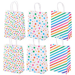 12Pcs 3 Styles Rectangle Paper Gift Bags, Portable Printed Kraft Paper Bag, with Paper Handles, Mixed Shapes, 29cm, Unfold: 21x15x8cm, 4pcs/style(ABAG-TA0001-84)
