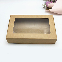Bakery Box, with PVC Display Window, Cardboard Gift Packaging Boxes for Cookies, Small Cakes, Muffin, Rectangle, Camel, 11.5x18x3.5cm(CON-WH0074-28B)