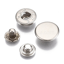Brass Snap Buttons, Garment Buttons, Platinum, Cap: 15mm, Pin: 3.5mm, Stud: 10x3.5mm, knob: 4mm & 9.5x7mm, knob: 5mm, 9.5x4mm, Socket: 13x4mm, half-drill: 5.5mm(BUTT-R040-001P)