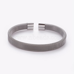 Tarnish Resistant 304 Stainless Steel Mesh Bangles, Cuff Bangles, Stainless Steel Color, 60x46mm(AJEW-O172-08P)