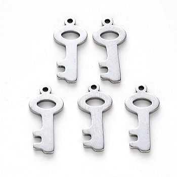 304 Stainless Steel Pendants, Laser Cut, Key, Stainless Steel Color, 19x8.5x1mm, Hole: 1.2mm