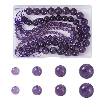 4 Strands 4 Styles Natural Amethyst Beads Strands, Round, 4~10mm, Hole: 0.8~1mm, about 19~46pcs/strand, 7.6 inch, 1 strand/style