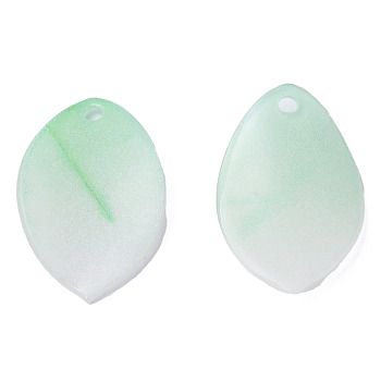 Plastic Pendants, Leaf, Medium Aquamarine, 23x14x2.5mm, Hole: 1.6mm
