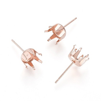 304 Stainless Steel Stud Earring Findings, Prong Settings, Rose Gold, 17x8mm, Pin: 0.8mm