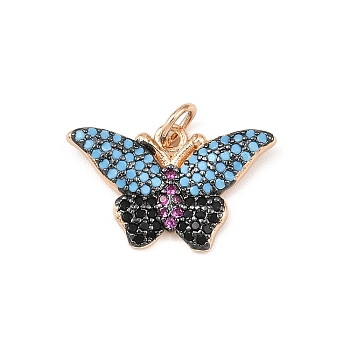 Brass Micro Pave Cubic Zirconia Pendants, Butterfly Charms, Rack Plating, Long-Lasting Plated, Cadmium Free & Lead Free, with Jump Ring, Real 18K Gold Plated, 13x21x2.5mm, Hole: 3.4mm