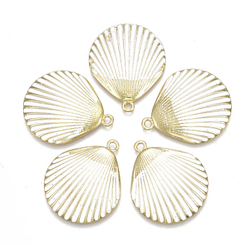 Spray Painted Alloy Pendants, Scallop, Light Gold, White, 35.5x29.5x5mm, Hole: 2mm
