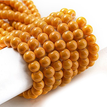 Painted Glass Bead Strands, Baking Paint, Round, Gold, 6mm, Hole: 1.3~1.6mm, about 133pcs/strand, 31.4 inch