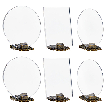 PandaHall Elite Cellulose Acetate Photo Frame Stand, Home Display Decorations, with Flower Alloy Bases, Rectangle & Oval & Flat Round, Antique Bronze, 6sets/bag
