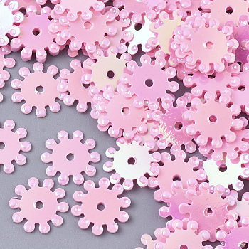 Ornament Accessories, PVC Plastic Paillette/Sequins Beads, AB Color, Flower, Pink, 8.5x0.5mm, Hole: 1mm, about 2000pcs/50g