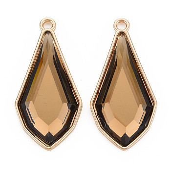 Faceted Glass Pendants, with Alloy Open Back Settings, Teardrop, Cadmium Free & Lead Free, Light Gold, BurlyWood, 45.5x22x5.5mm, Hole: 3mm