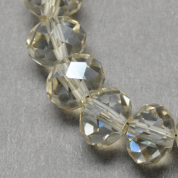 Handmade Glass Beads, Faceted Rondelle, Beige, 10x7mm, Hole: 1mm, about 70~72pcs/strand