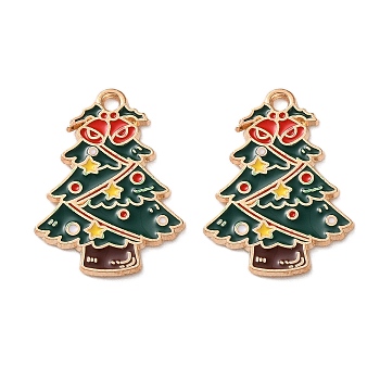 Alloy Enamel Pendants, Christmas Theme, Light Gold, Christmas Tree, 24.5x18x1.3mm, Hole: 1.6mm