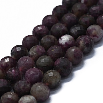 Natural Plum Blossom Tourmaline Beads Strands, Faceted(64 Facets), Round, 7mm, Hole: 0.8mm, about 58~59pcs/strand, 15.35 inch(39cm)
