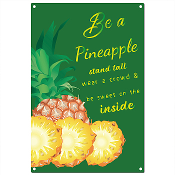 Rectangle with Word Vintage Metal Iron Sign Poster, for Home Wall Decoration, Pineapple Pattern, 200x300x0.5mm