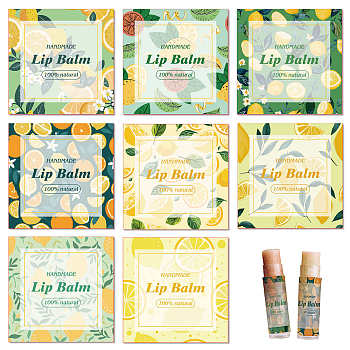 10 Sheets Paper Lip Balm Adhesive Label Stickers, Lemon, 50x50mm, 8 styles/sheet