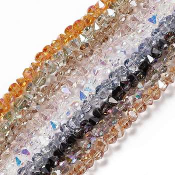 Transparent Electroplate Glass Beads Strands, Full Rainbow Plated, Faceted, Bowknot, Mixed Color, 6x8x7.5mm, Hole: 1.5mm, about 93~97pcs/strand, 20.87~21.26 inch(53~54cm)