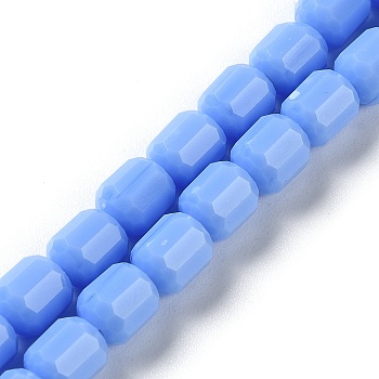 Opaque Glass Beads Strands, Faceted Barrel, Cornflower Blue, 6.5~7x6mm, Hole: 1mm, about 78pcs/strand, 20.28~21.65 inch(51.5~55cm)