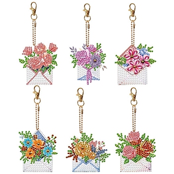Flower Envelope DIY Pendant Decoration Kit, Including Resin Rhinestones Bag, Diamond Sticky Pen, Tray Plate and Glue Clay, Mixed Color, Pendant: 70x69mm