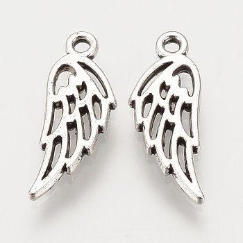Tibetan Style Alloy Pendants, Wing, Cadmium Free & Nickel Free & Lead Free, Antique Silver, 18x6.5x1.5mm, Hole: 1mm, 2170pcs/1000g