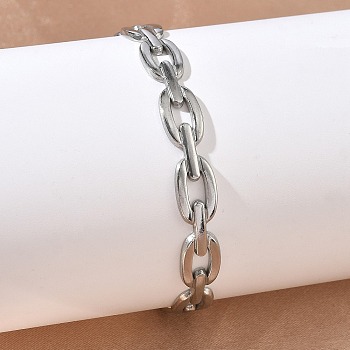 304 Stainless Steel Cuff Bangles, Oval Chain Bangles for Women, Stainless Steel Color, Inner Diameter: 2.26x1.93 inch(5.75x4.9cm)