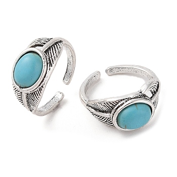 Oval Synthetic Turquoise Cuff Rings, Alloy Open Rings for Women, Cadmium Free & Lead Free, Antique Silver, 10.5mm, Inner Diameter: Adjustable