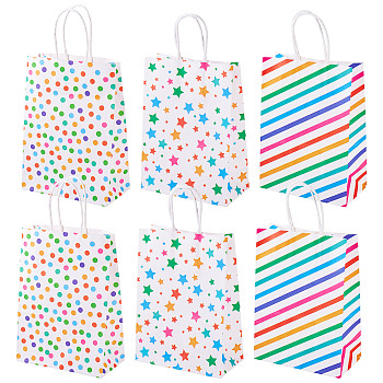 12Pcs 3 Styles Rectangle Paper Gift Bags, Portable Printed Kraft Paper Bag, with Paper Handles, Mixed Shapes, 29cm, Unfold: 21x15x8cm, 4pcs/style