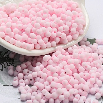 Macaron Color Opaque Frosted Glass Seed Beads, Peanut, Misty Rose, 6x3x3mm, Hole: 1.2mm, about 4000pcs/pound