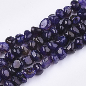 Natural Dragon Veins Agate Beads Strands, Tumbled Stone, Dyed, Chip, Indigo, 7~9x6~9x6~10mm, Hole: 1.5mm, about 50pcs/strand, 14.5 inch