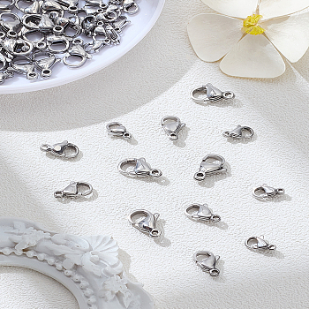 60Pcs 3 Style 304 Stainless Steel Lobster Claw Clasps, Parrot Trigger Clasps, Stainless Steel Color, 9~13x6~8x3~4mm, Hole: 1~1.5mm, 20pcs/style