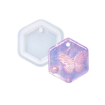 DIY Pendant Silicone Molds, Resin Molds, For UV Resin, Epoxy Resin Jewelry Making, Hexagon, 52x49x8.5mm