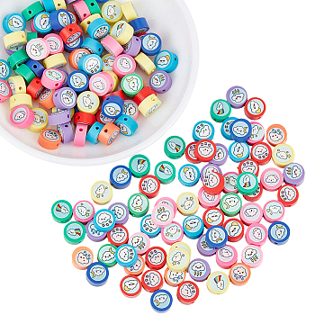 200Pcs Printed Handmade Polymer Clay Beads, Flat Round, Cloud, 9~10x4.5~5mm, Hole: 1.6mm