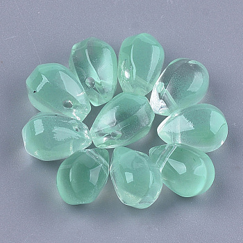 Transparent Spray Painted Glass Charms, teardrop, Medium Aquamarine, 9x6x6.5mm, Hole: 1mm