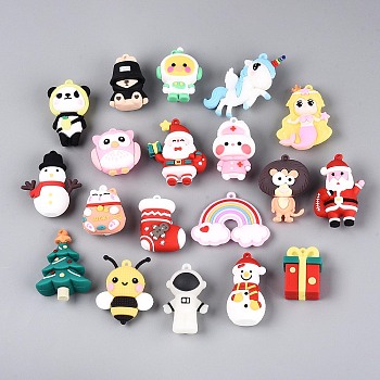 PVC Plastic Pendants, Mixed Shapes (Some May Be Slightly Flawed), Mixed Color, 37~62x28~59x9~28mm, Hole: 2~3mm
