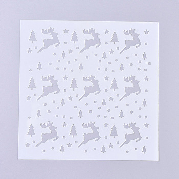 Christmas Theme Plastic Reusable Drawing Painting Stencils Templates, for Painting on Fabric Canvas Tiles Floor Furniture Wood, Reindeer, Clear, 130x130x0.2mm