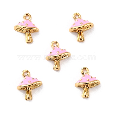 Real 18K Gold Plated Pink Mushroom Brass+Enamel Pendants