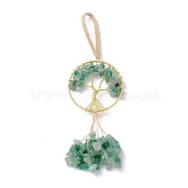 Wire Wrapped Chips Natural Green Aventurine Big Pendant Decorations(HJEW-H057-03D)-3