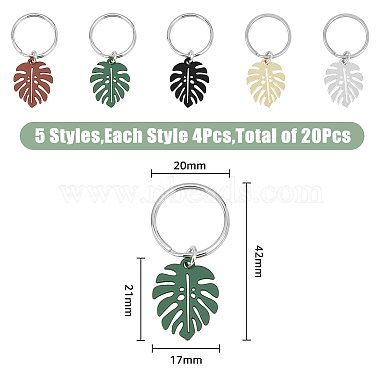 4 Sets Monstera Leaf Alloy Pendant Keychain(KEYC-FH0001-40)-2