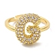 Rack Plating Letter Brass Micro Pave Clear Cubic Zirconia Adjustable Rings for Women(KK-S391-03G-G)-1