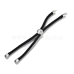 Twisted Nylon Cord Silder Bracelets, Link Bracelet Making for Connector Charm, with Long-Lasting Plated Platinum Brass Cord End & Alloy Tree of Life, Black, 8-3/4~8-7/8 inch(22.2~22.6cm), Hole: 2mm(DIY-B066-03P-18)