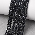 Natural Black Sapphire Beads Strands, Faceted, Round, 3mm, Hole: 0.7mm, about 125pcs/strand, 15.12''(38.4cm)(G-P625-3mm-01)
