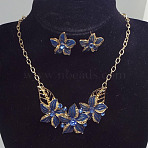 Alloy Rhinestone & Enamel Earrings & Necklaces Sets, Flower, Steel Blue, 340mm(FS-WG43F39-01)