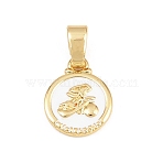Brass Charms, Round with Word & Rider Pattern Charms, Golden, 14x11x2mm, Hole: 2.5x5mm(KK-E798-01A-G)