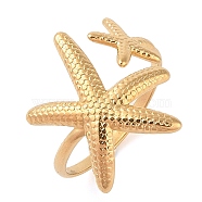 Ion Plating(IP) 304 Stainless Steel Starfish Open Cuff Rings for Women, Real 14K Gold Plated, Inner Diameter: 18mm(RJEW-Z057-09G)