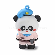 PVC Plastic Pendants, Panda, Pink, 56x34x27mm, Hole: 3.5mm(KY-P018-A04)
