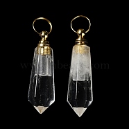 Natural Quartz Crystal Perfume Bottle Pendants, Essentail Oil Diffuser Faceted Bullet Charms with Golden Tone Stainless Steel Findings, for Jewelry Making, 48~50x14~14.5x15.5~16mm, Hole: 10.5mm(G-A026-15)