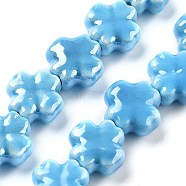 Porcelain Beads, Four Leaf Clover, Sky Blue, 12x12x6mm, Hole: 2mm, about 30pcs/strand, 137.80''(350cm)(PORC-Z001-01B)