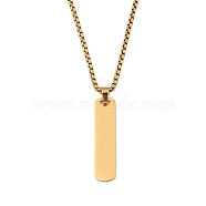 201 Stainless Steel Religion Pendant Box Chain Necklaces for Women, Rectangle, 23.62 inch(60cm), Pendant: 40x9.5x1mm(NJEW-U018-02G-03)