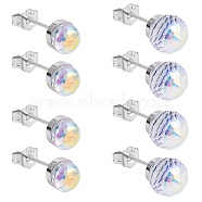4 Pairs 4 Style Natural Quartz Crystal Round Ball Stud Earrings Set, Platinum Plated Brass Jewelry for Women, Mixed Color, 6mm(JE958A)