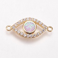 Brass Micro Pave Cubic Zirconia Links, with Synthetic Opal, Eye, Golden, Lilac, 9x20x3mm, Hole: 1mm(X-KK-L161-08G-A)